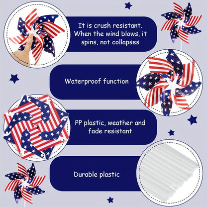 Patriotic Red, White and Blue Pinwheel Decorations with 38 × 21 cm Stakes in 20-, 30- or 40-Piece Packs