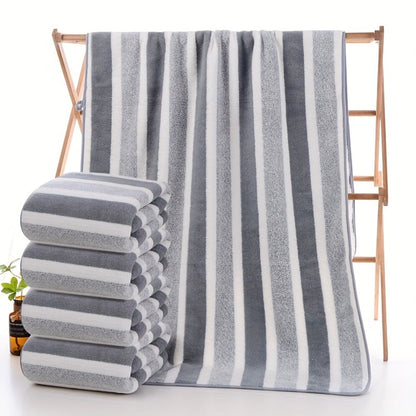 Bath Towels Set 1 or 4 Pack 346GSM Polyester Striped Towels 70 x 140cm in Four Colors for Home and Guest Use