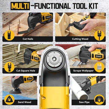 Oscillating Multi Tool Brushless Cordless Compatible with DeWalt 20V / 18V Battery – 21000 OPM Variable Speed, 4.5° Oscillating Angle, Anti-Vibration, Wood Cutting Blades & Sanding Pads (Battery Not Included)