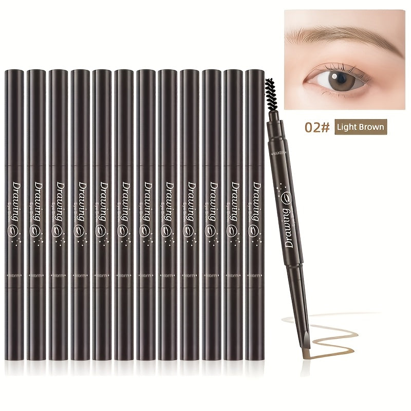 12-Pack Automatic Eyebrow Pencils with Angled Tips, Spoolie Ends and Four Brown-to-Black Color Options