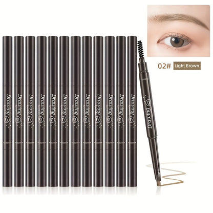 12-Pack Automatic Eyebrow Pencils with Angled Tips, Spoolie Ends and Four Brown-to-Black Color Options