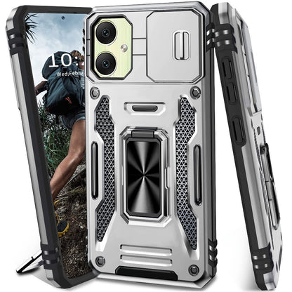 Samsung Galaxy Shockproof Magnetic Phone Case with 360° Rotating Ring Bracket & Sliding Lens Protector – Heavy Duty Cover for S24FE S23FE S22 S21FE Ultra A55 A54 A35 A34 A25 A24 A16 A15 A14 A06 A05 A05S 5G