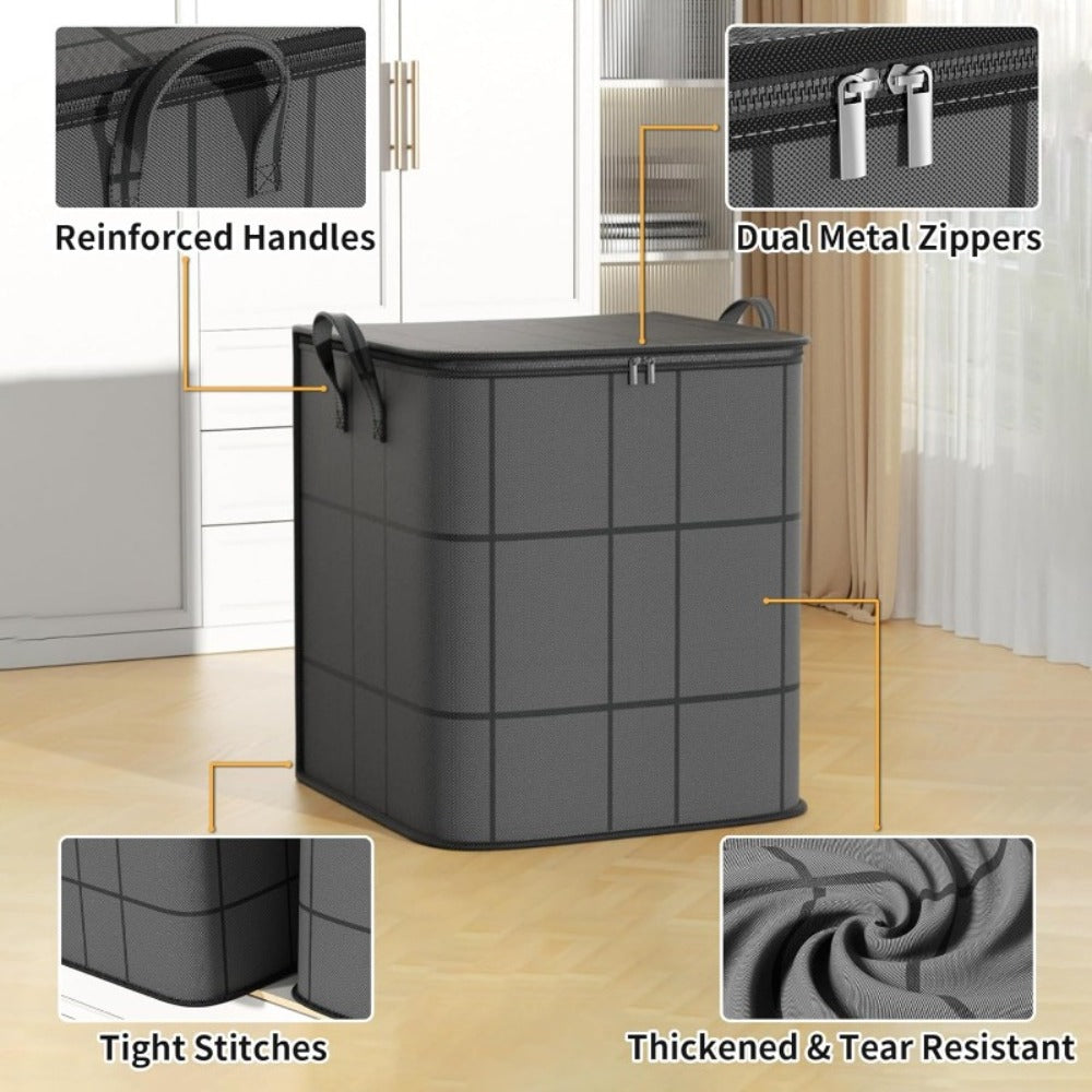 Large Clothes Storage Bags 3 Pack – Collapsible Closet Organizer Bins with Reinforced Handles & Sturdy Zippers for Clothing Blankets Comforters Under Bed Storage