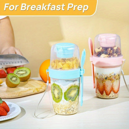 Four-Pack 27 oz Yogurt Parfait Cups with Spoons, Leak-Resistant Lids and Separate Topping Compartments