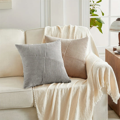 Four-Piece Corduroy Pillow Cover Set, 18 x 18 Inches with Striped, Panel and Pinwheel Textures