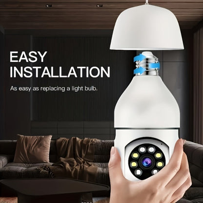 E27 Bulb Camera 360° Pan & Tilt 3MP 1080P, Full-Color Night Vision, Two-Way Audio, Motion Detection, WiFi App Control, Cloud & TF Card Storage – Indoor Home Security Light Bulb Camera