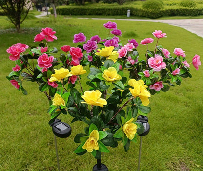 Solar Garden Lights 42-LED Azalea Flower Stake, IP65 with Five Bloom Colors for Yard Decor