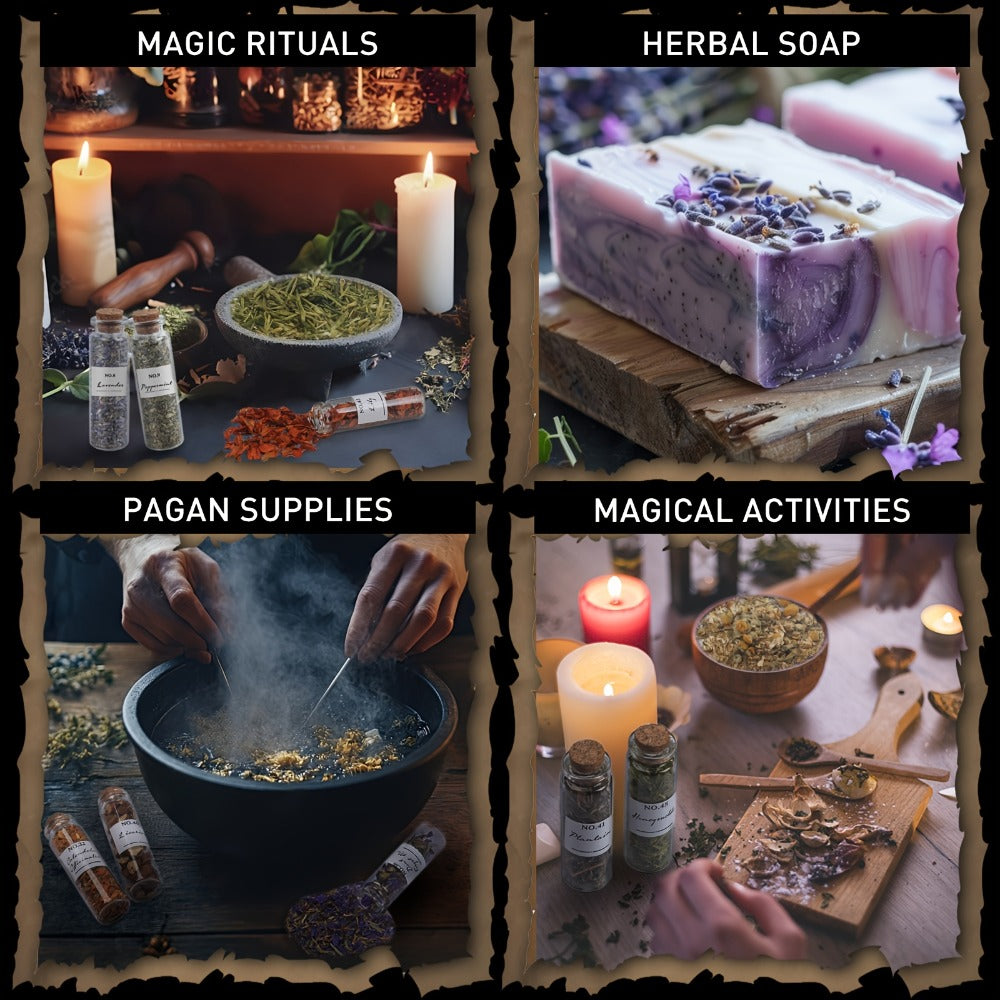 Dried Herbs Kit 45 Bottles with Crystal Spoon – Altar Supplies Herb Set for Wicca, Pagan Magic, Incense Spells & Bath Rituals – Beginner Witchcraft Starter Kit, Unique Gift for Mother's Day, Graduation & Weddings