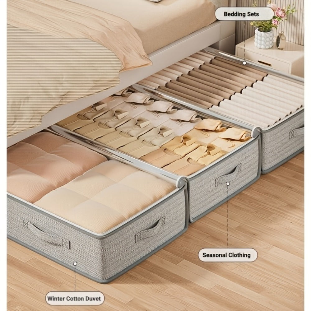 Under-Bed Storage Box Set in 1, 2, 3 or 5 Pieces with Handles, Clear Top and 100 x 50 x 18 cm Size