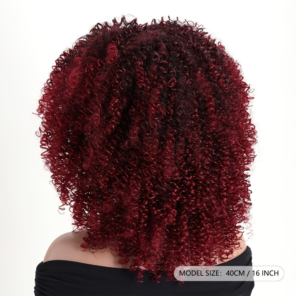Synthetic Wig 16-Inch Kinky Curly Afro with Elastic Net Cap in 18 Color Options for Cosplay Looks
