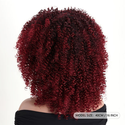 Synthetic Wig 16-Inch Kinky Curly Afro with Elastic Net Cap in 18 Color Options for Cosplay Looks