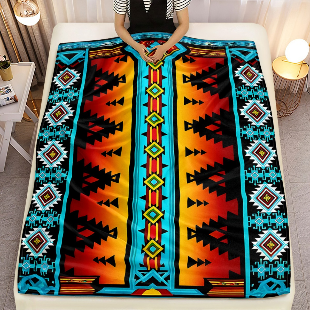 Tribal-Pattern Flannel Throw Blanket in Exact 30 x 40-Inch and 60 x 80-Inch Checkout Sizes