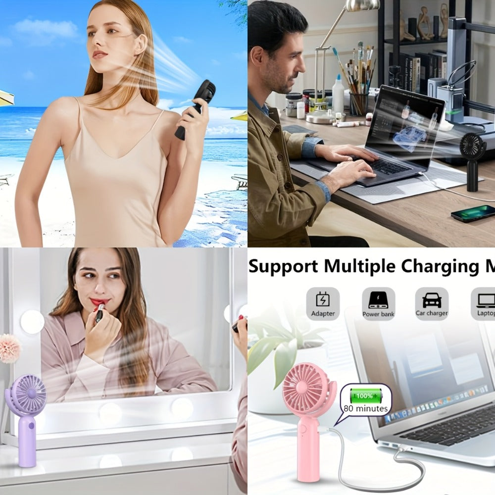 Mini Handheld Fan Set with Pivoting Heads, Three Speeds, USB-C Charging and 3- or 6-Piece Color Packs