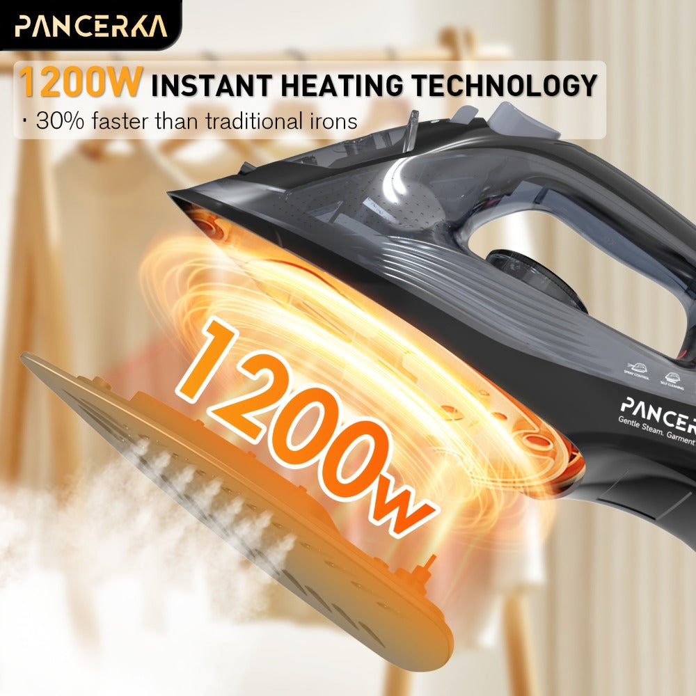 Black 1200W Steam Iron with Three Temperature Settings, Spray Button and Transparent Water Tank