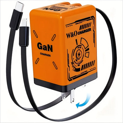 GaN Wall Charger 120W Fast with Retractable Built-In Cable & Foldable Plug – Compact Portable Travel USB-C Adapter for iPhone 17 16 15 14 Pro Max, Samsung Galaxy Ultra, Android Devices, 6 Colors