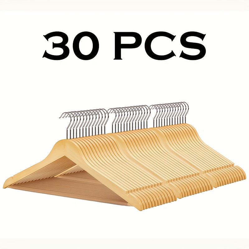 Premium Wooden Hangers with 360° Rotatable Hook & Shoulder Grooves | Slim Durable Wood Coat Suit Hangers | 10 20 30 Pack Closet Organizer in Natural & Champagne