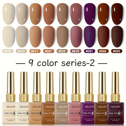 Gel Nail Polish XEIJAYI 9-Piece Fall-Winter Sets in 7 Numbered Palettes with LED Cure for Nail Art