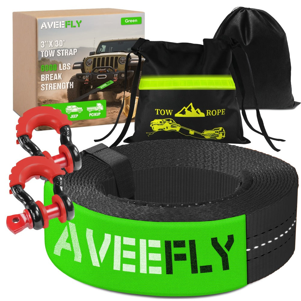 Recovery Tow Strap 4-in-1 Kit 4000-6000 LBS - Off-Road Emergency Strap with D-Ring Shackles, Safety Flag & Storage Bag for Truck, Jeep, ATV, UTV