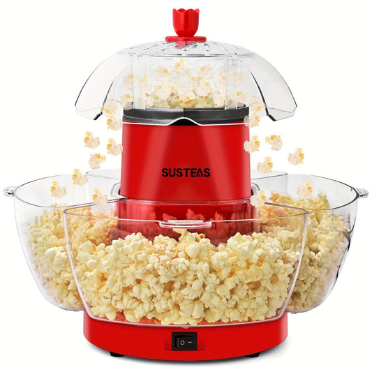 Hot Air Popcorn Maker with 4 Bowls – Oil-Free Electric Popcorn Machine 95% Pop Rate Ready in 3 Min | Portable Popcorn Popper for Movie Night Family Gatherings Parties Home Theater Kitchen Use Red