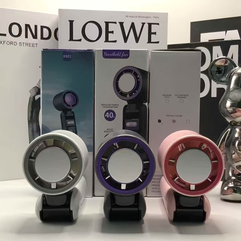 Foldable Handheld Fan with Contact Cooling Plate, Digital Display, 1-100 Speeds and Six Styles