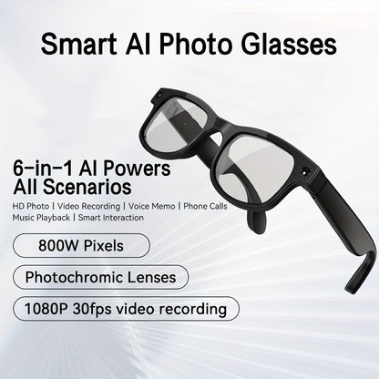 Smart Glasses 8MP Dual-Camera Eyewear with 1080P Video, Three Interchangeable Lenses and 290mAh Battery
