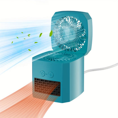 Compact 400W Desktop Heater-Fan with Fold-Top Fan, Three Speed Positions and White or Black Case