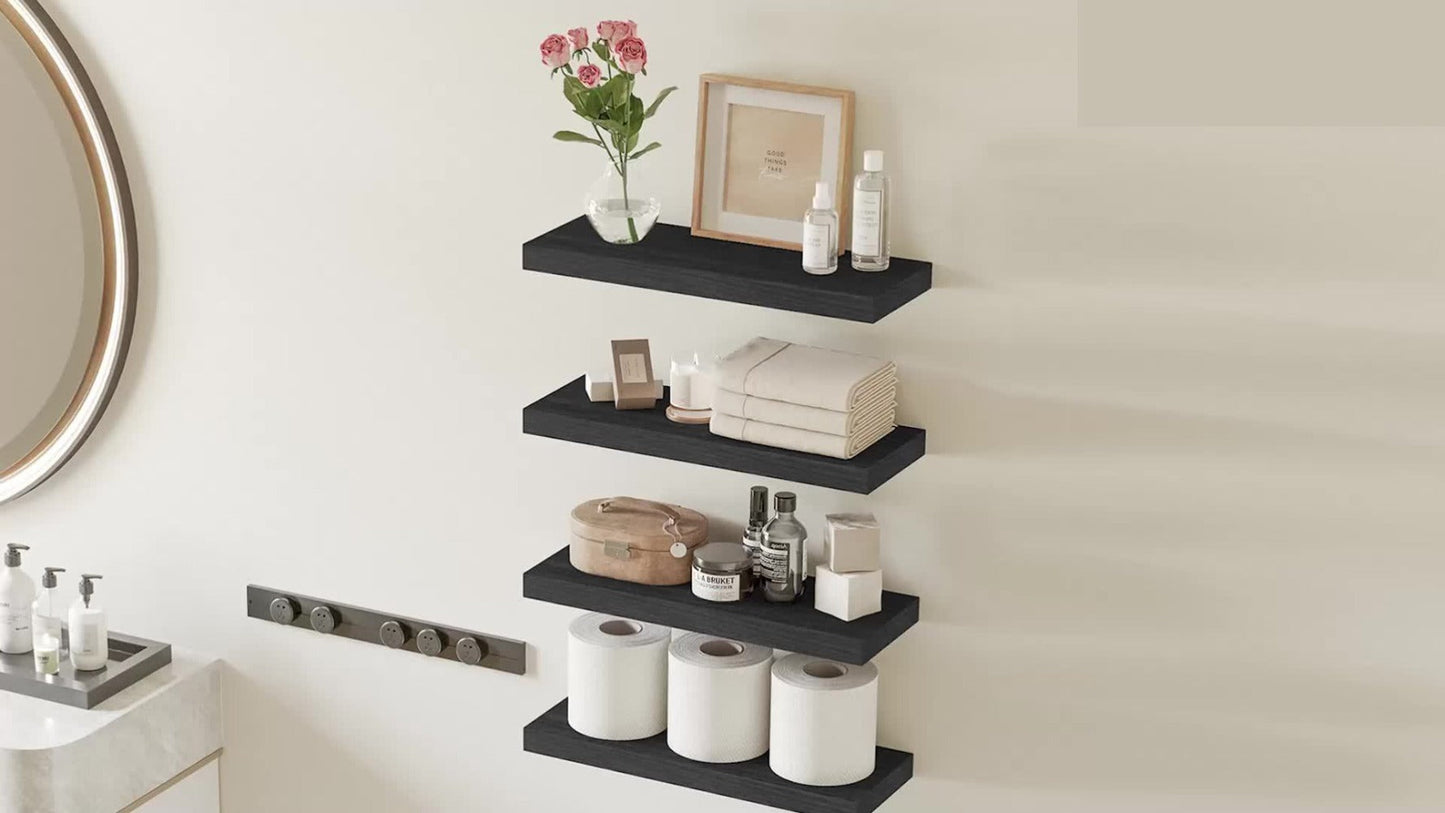 15.8-Inch Floating Wall Shelf Set with Concealed-Style Brackets, Five Finishes and 4- or 8-Piece Options