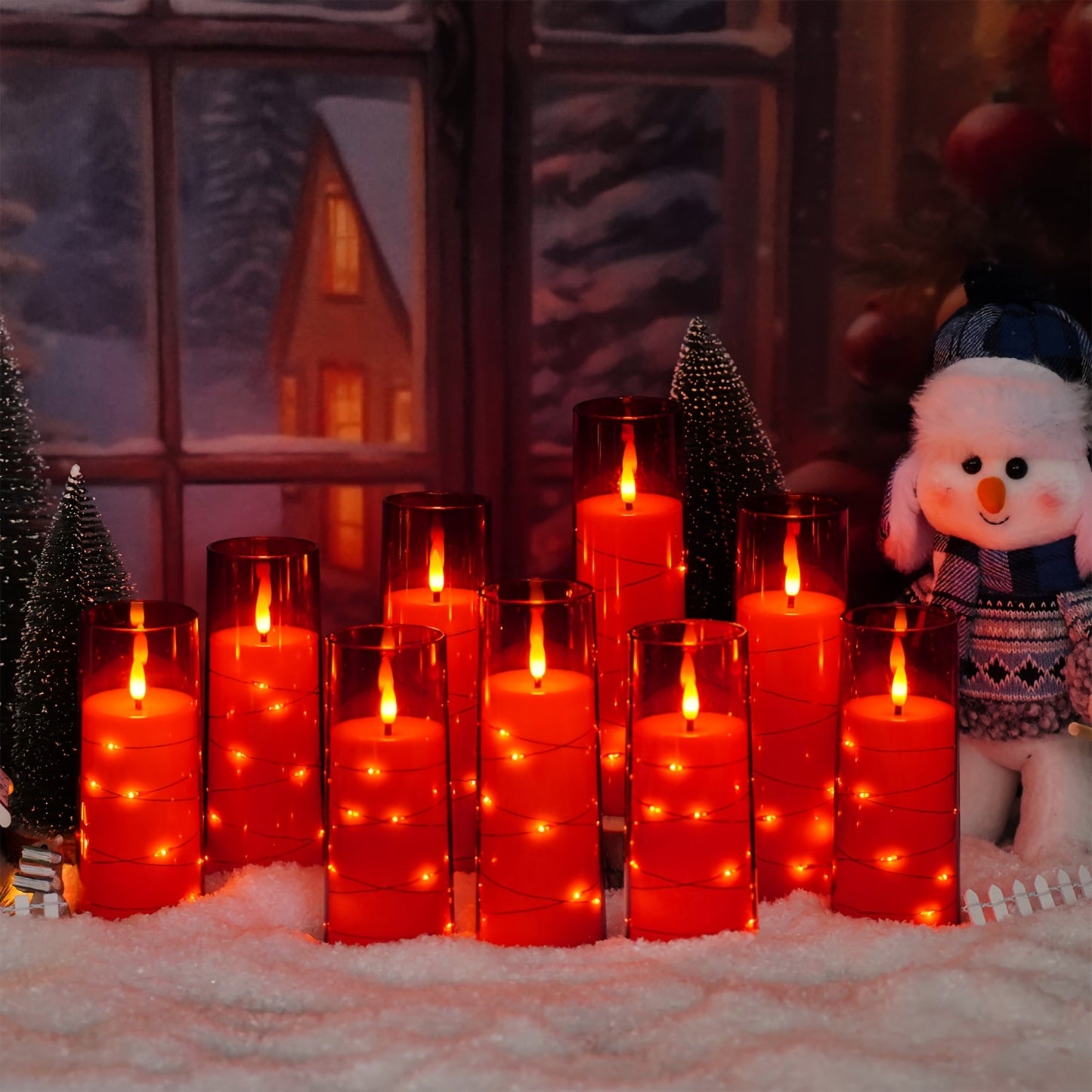 Flameless LED Candles with Remote Control Timer and Star String Lights Set of 5 or 7 Pillar Candles for Wedding Garden Home Decor Anniversary Gift Grey Ivory Gold Red