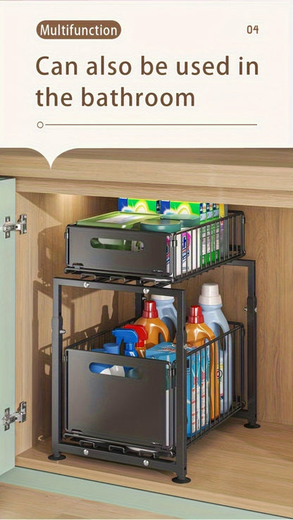 Two-Tier Under-Sink Cabinet Organizer with Sliding Metal Baskets in One- or Two-Piece Options