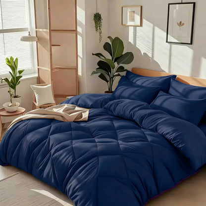 Diamond-Grid Microfiber Comforter Set with Pillowcases, 14 Color or Code Options and Twin, Queen or King Sizes