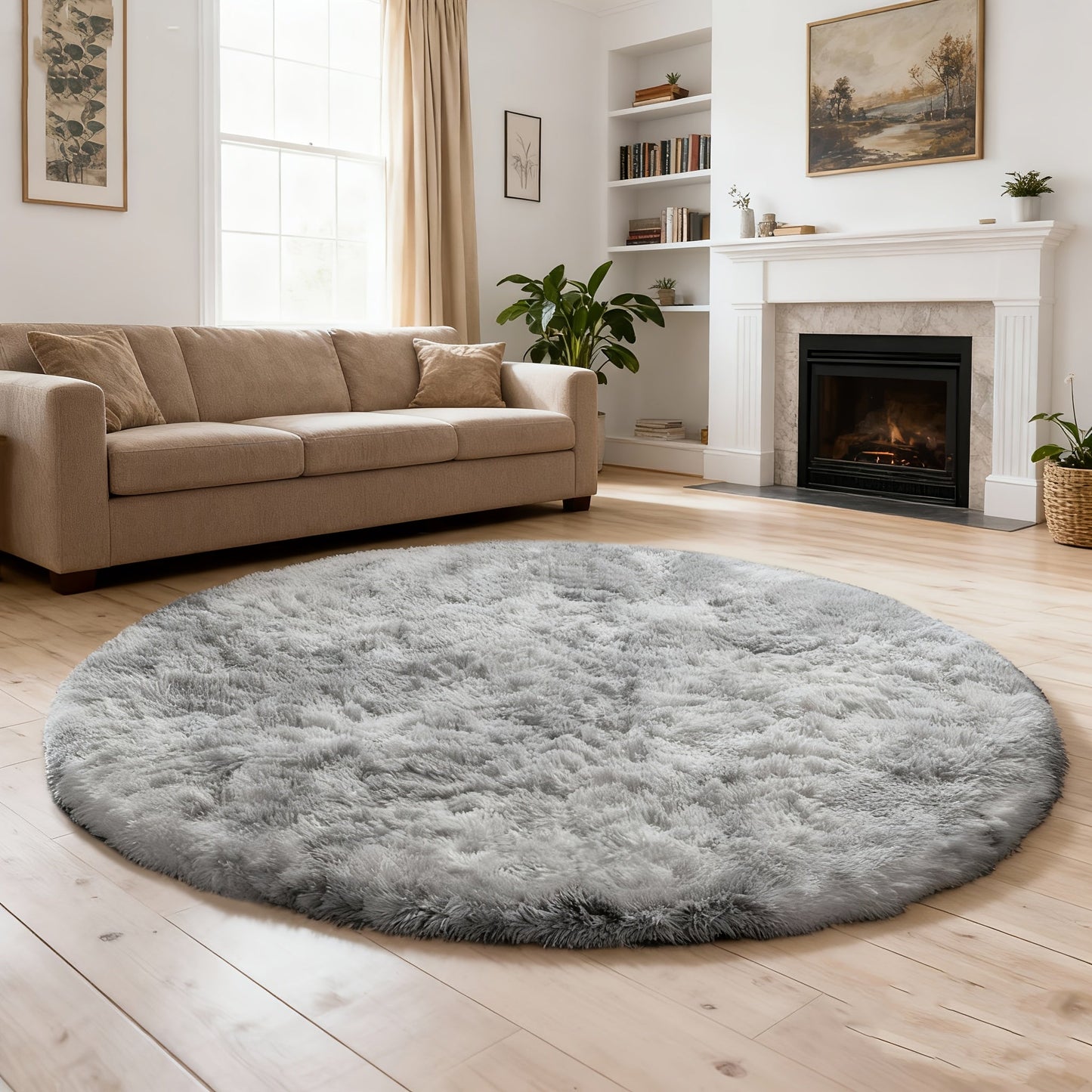 Round Shaggy Area Rug in Seven Solid or Tie-Dye Colors with 4 x 4-Foot to 8 x 8-Foot Sizes