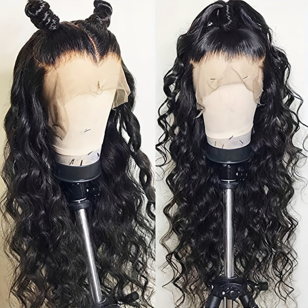 Synthetic Wig 13x4 Lace Front Loose Wave, 26-Inch Black Glueless Free-Part Style for Daily Glam