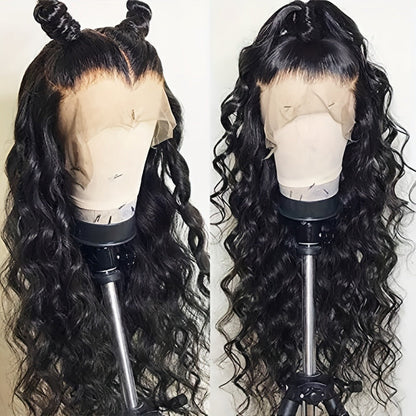 Synthetic Wig 13x4 Lace Front Loose Wave, 26-Inch Black Glueless Free-Part Style for Daily Glam