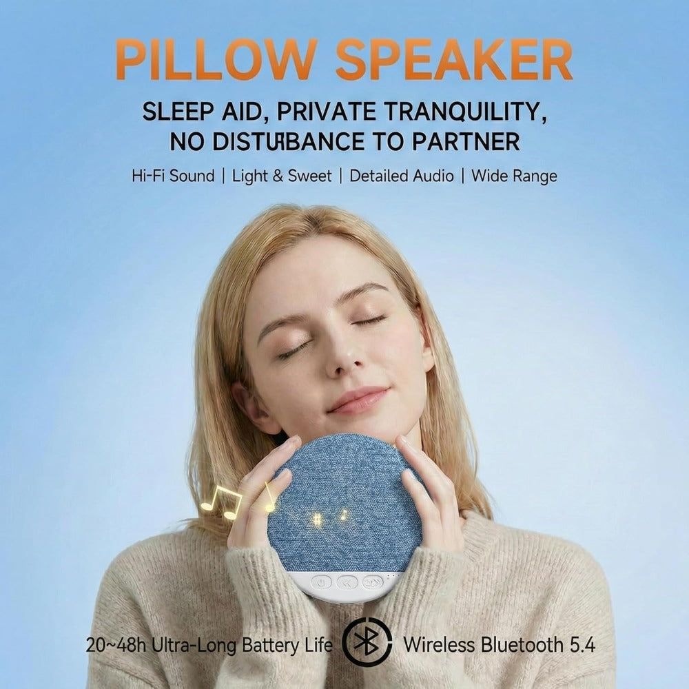 Ultra Slim Under Pillow Sleep Speaker with White Noise, Bluetooth 5.4 Pillow Headphones for Side Sleepers, 30/60 Min Auto Sleep Timer, Lightweight Bone Conduction Sound Design for Sleeping, Insomnia Relief & Relaxation – Blue