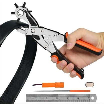 Leather Hole Punch for Belt - Heavy Duty 6-Hole Rotary Belt Puncher Kit for Saddles Shoes Fabric DIY Craft Projects Upgraded Round Hole Punching Tool (Black)