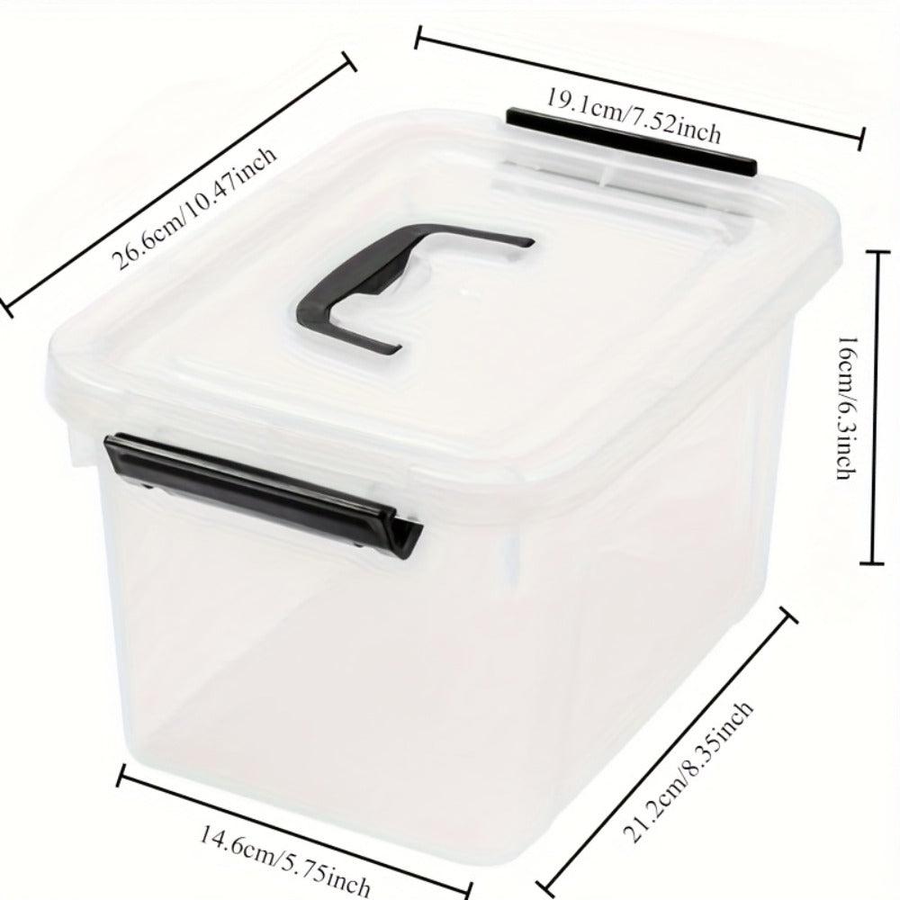Six-Piece 6-Quart Clear Storage Box Set with Black Latches, Carry Handles and Stackable Lids