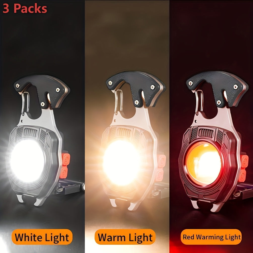 COB LED Keychain Flashlight with Lighter – 7-in-1 EDC 3-Pack