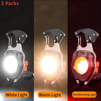 COB LED Keychain Flashlight with Lighter – 7-in-1 EDC 3-Pack