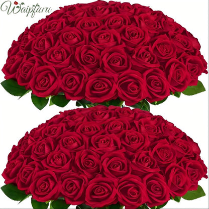 Artificial Flowers Long-Stem Velvet Rose Set in 50 or 100-Piece Variant Options across Five Colors