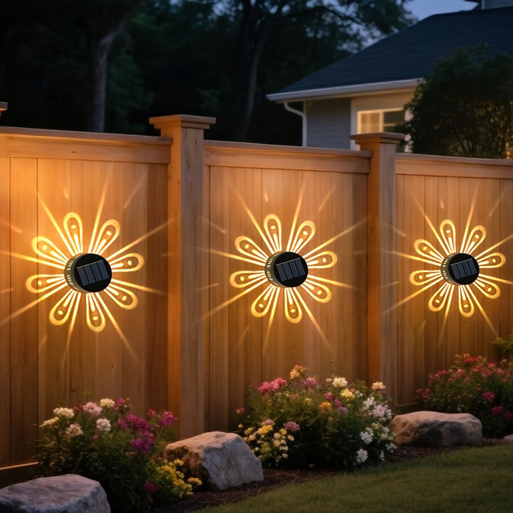 Solar Wall Lights Outdoor 2 Pack - Dusk to Dawn Auto On/Off, Decorative Projection Fence Porch Garden Lights, Weatherproof Solar Powered Yard Pathway Stair Decor, Halloween Christmas Holiday Lighting