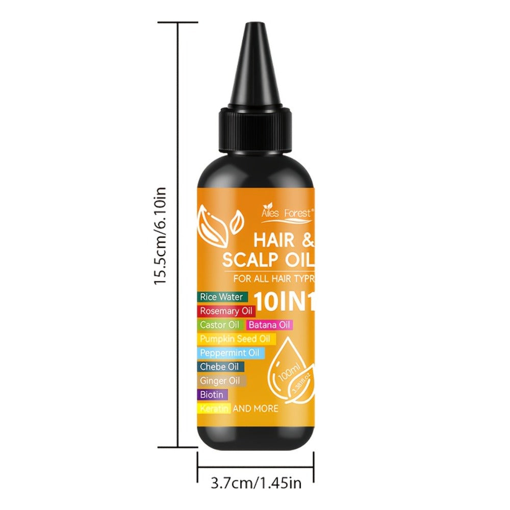 Hair Oil 10-in-1 100ml Pointed-Applicator Bottle with Ginger, Rosemary, Castor, Batana, Rice Water and Biotin