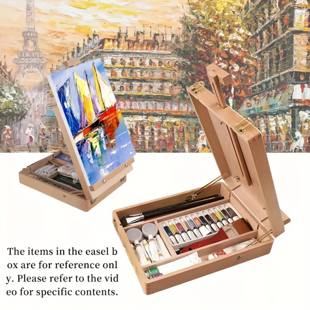 14-Piece Portable Painting Box Set with Adjustable Tabletop Easel, Canvas, Brushes and Palette Knife