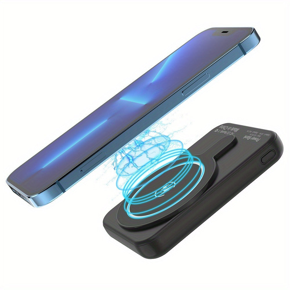 10000mAh Magnetic Wireless Power Bank Mini Portable Charger – Fast Wireless & Wired Charging, Dual USB Ports, Compatible with iPhone 15/14/13/12 MagSafe & All Qi-Enabled Devices, Black/Pink