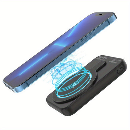 10000mAh Magnetic Wireless Power Bank Mini Portable Charger – Fast Wireless & Wired Charging, Dual USB Ports, Compatible with iPhone 15/14/13/12 MagSafe & All Qi-Enabled Devices, Black/Pink