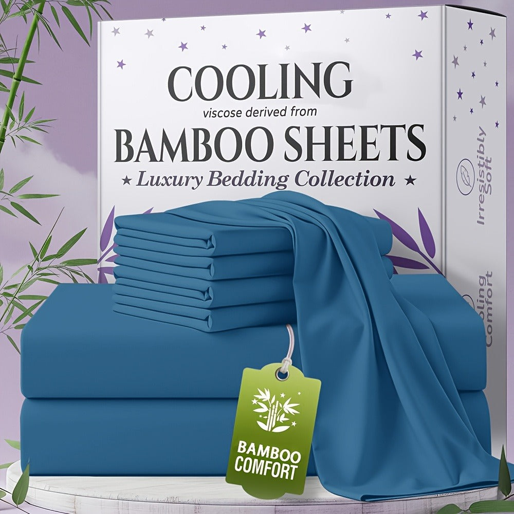Bed Sheet Set Bamboo-Derived Fabric in 4- or 6-Piece Configuration with Extra-Deep Pocket and Fifteen Colors