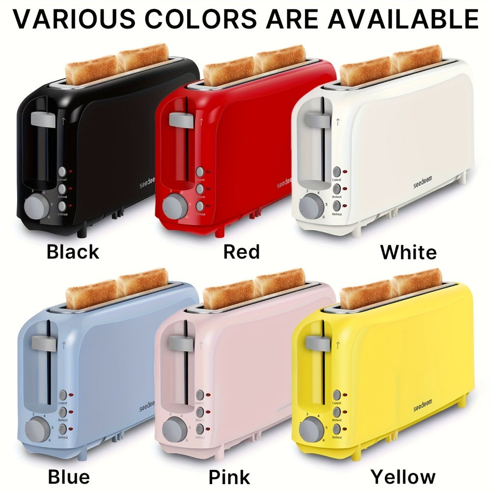 2-Slice Toaster Slim Ultra-Thin Design – 6 Browning Settings, 10" Long Slot, Reheat & Defrost Functions, Auto Shut-Off, Removable Crumb Tray, 6 Colors Available