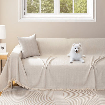Sofa Cover Throw, Chenille Woven Fringe Slipcover in Three Colors for Three- and Four-Seat Couches