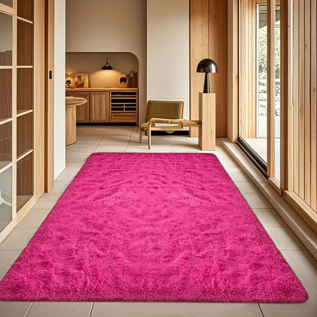 Area Rug Fluffy Faux-Fur Shag in Solid, Tie-Dye and Ombre Colors with Six Retained Room Sizes