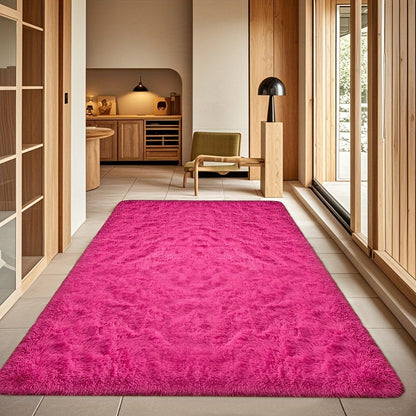 Area Rug Fluffy Faux-Fur Shag in Solid, Tie-Dye and Ombre Colors with Six Retained Room Sizes