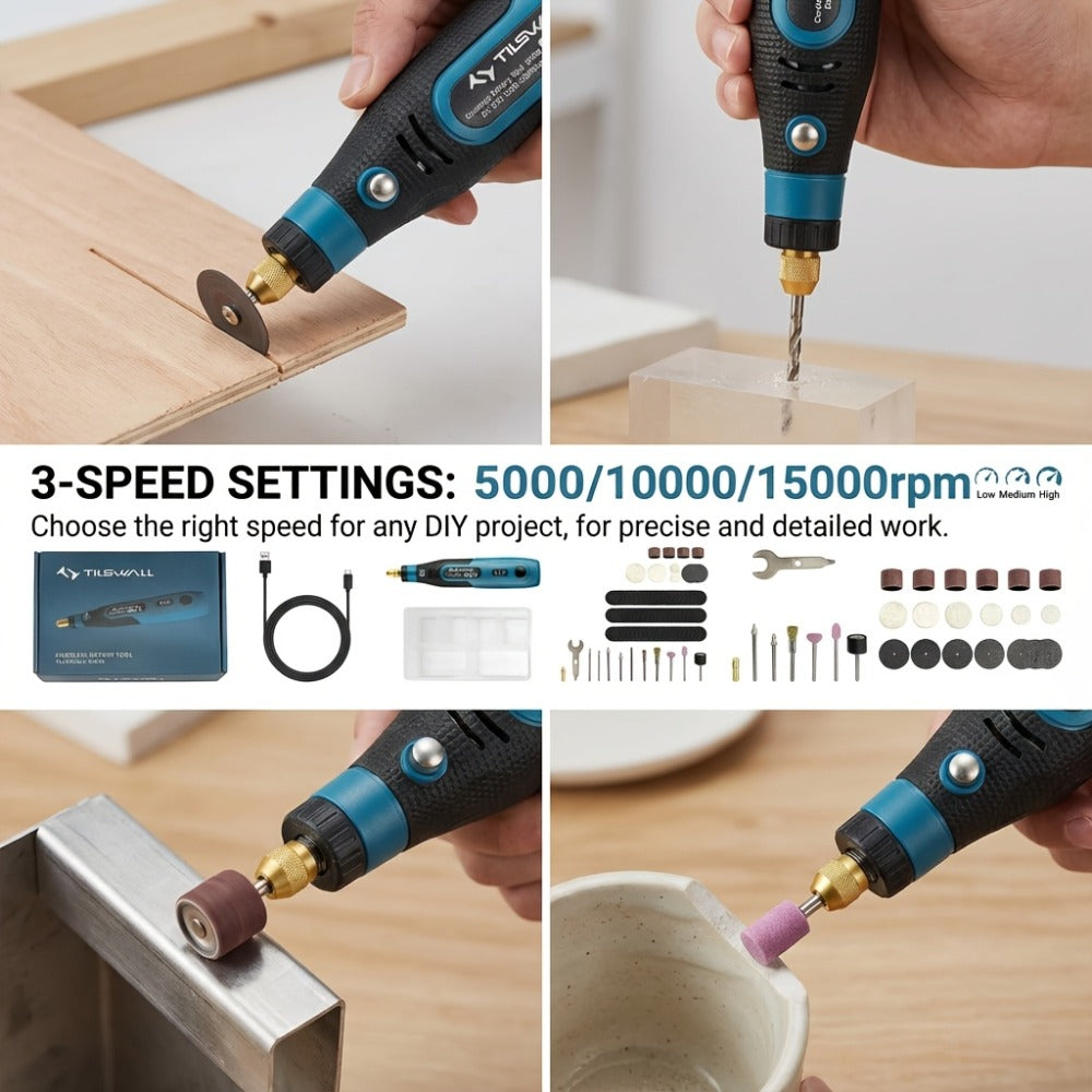 Power Tools 3.7V Mini Cordless Polisher and Sander with USB-C Charging and Blue Handheld Detail Tool